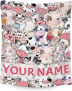 Personalized Cow Blanket Gifts with Name - 30"x40" Cute Throw for Women, Girls - Colorful Soft Fuzzy Blankets for Couch & Office