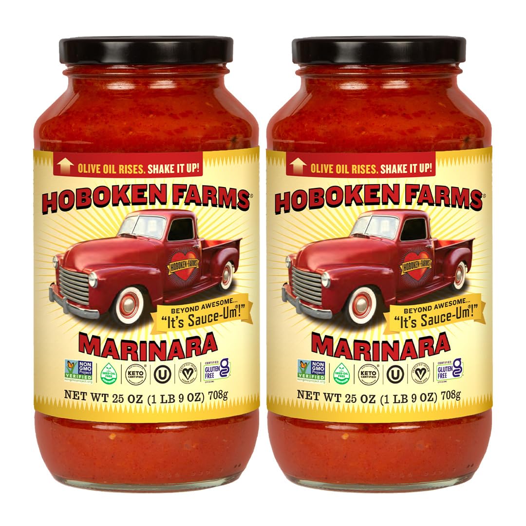 Hoboken Farms Marinara Sauce – No Sugar Added, Low Sodium, Non-GMO, Preservative-Free, Low Carb, Keto – Better For You Pasta Sauce! (25 Fl Oz, Pack of 2)
