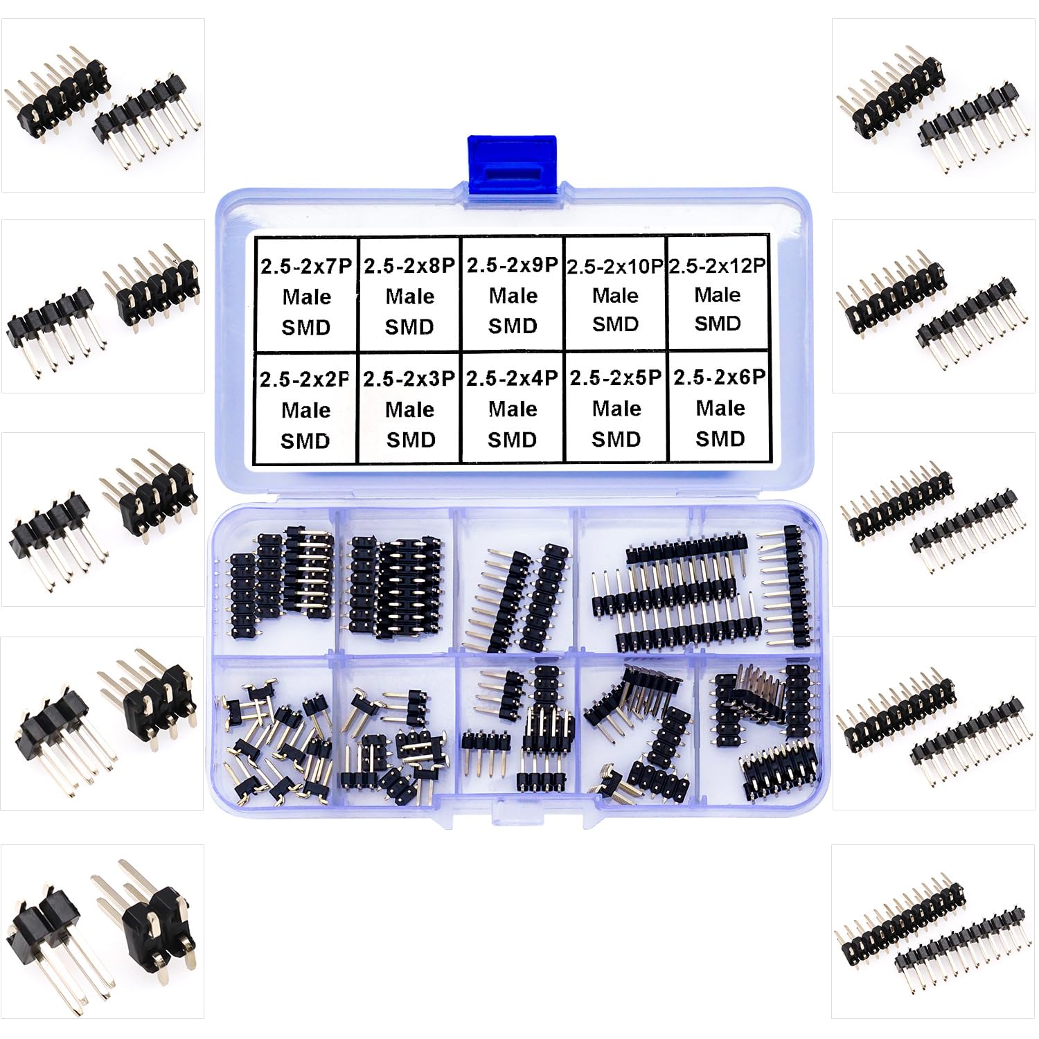 Yoeruyo 2.54mm SMD Header Connector Kit, 2 Row Male Pin Header Strip, Black, Plastic, PCB Mount, 252 Contacts, 100 Positions, 2 Poles, 2-12P, DIY