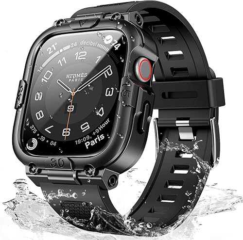Mosonio Caja Deportiva Resistente con Correa para Apple Watch Banda 46mm 45mm 44mm 42mm (S11S10)41mm 40mm, Correas Ligeras de TPU con Cubierta y