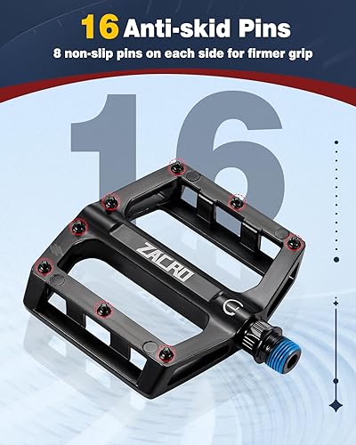 Miniatura 4 de Zacro Mountain Bike Pedals with 2 High-Speed DU Sealed Bearings, Bike Pedals of 916 Inch, Aluminum Bicycle Flat Pedals, Non-Slip and Durable Pedals