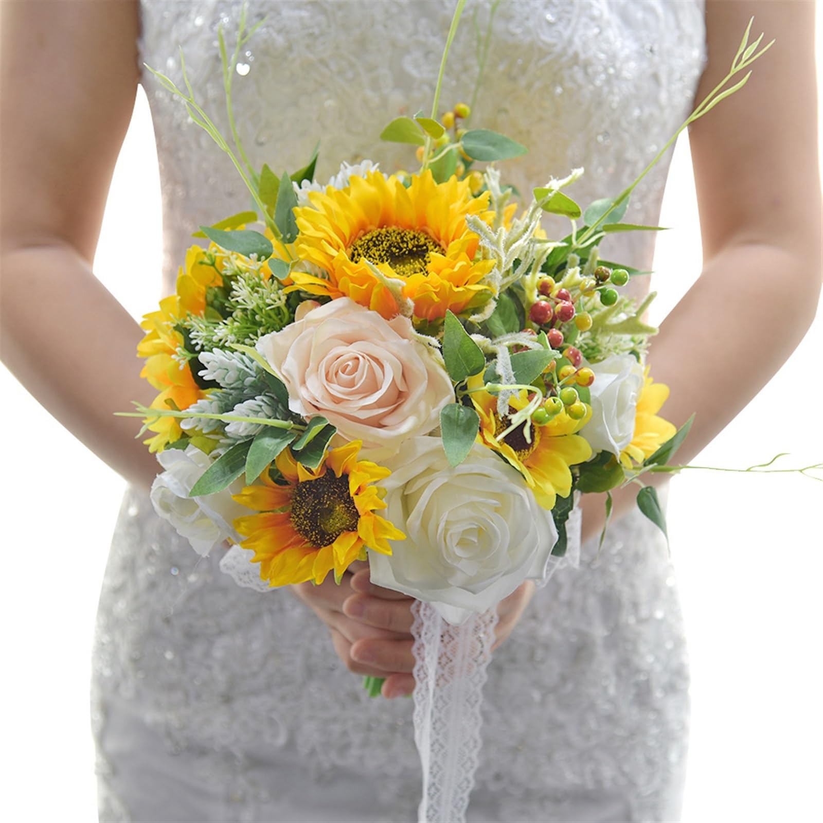 Bouquet de mariage tournesol artificiel rose bordeaux vintage