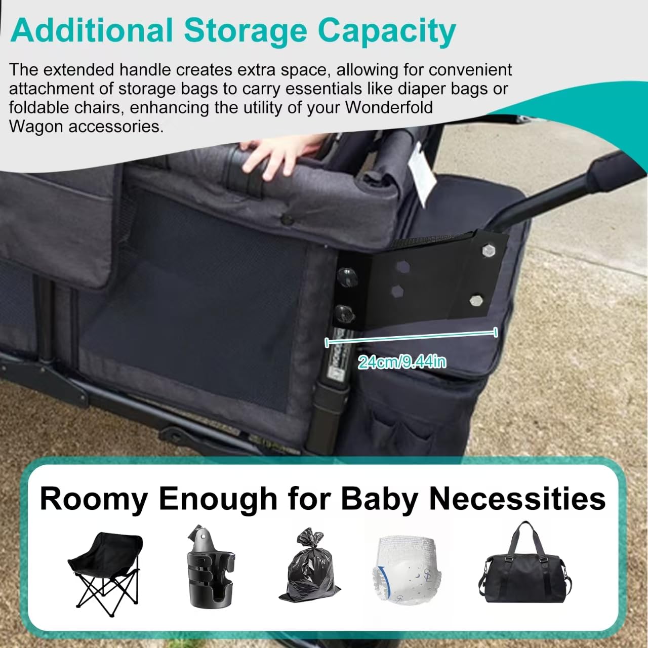 Baby Stroller Accessory – Ergonomic Handlebar Extension Compatible with Original W4 Stroller Wagon, Enhances Comfort, Maneuverability & Storage, Prevents Foot Interference, Secure & Easy Installation
