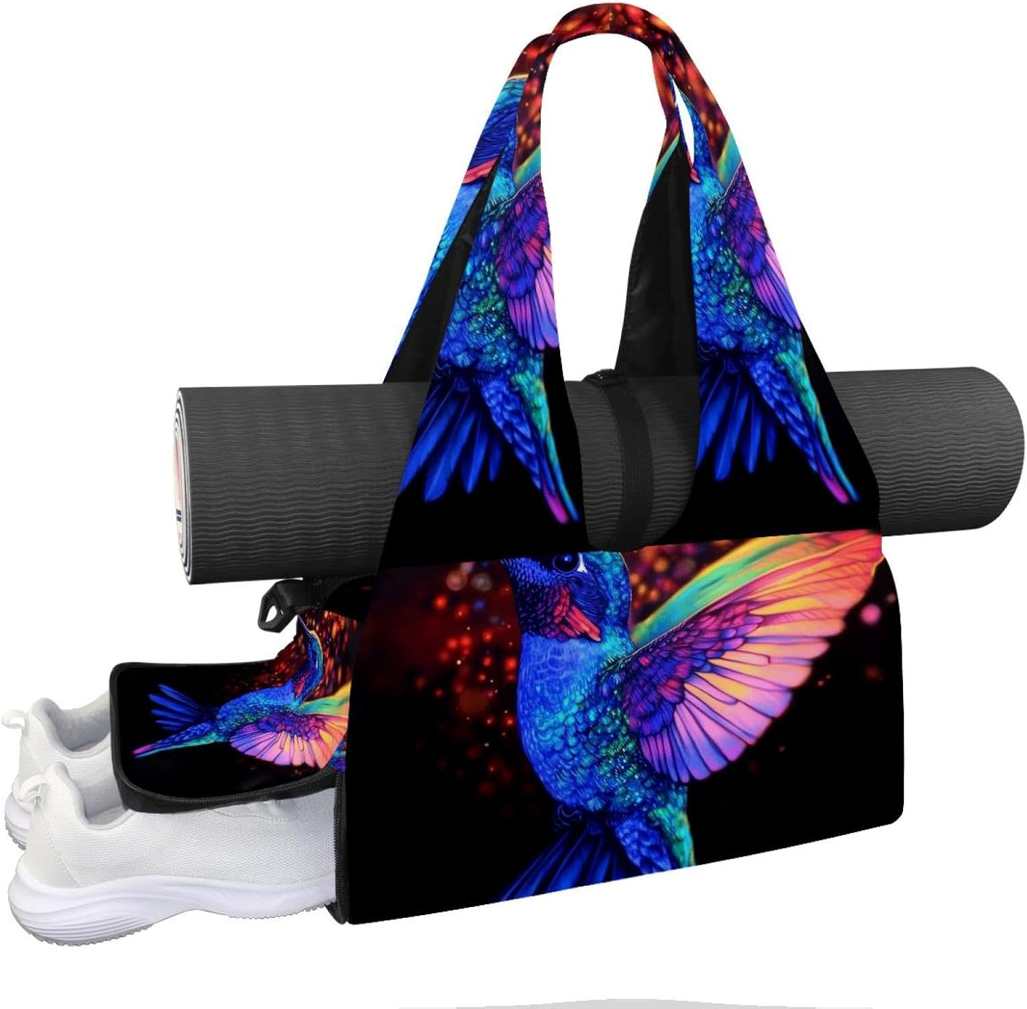 Yoga Mat Bag, Gym Workout Bag with Shoe Compartment, Daisy Butterfly Rustic Plank Pilates Bag for Women, Quick Access Storage Yoga Tote Bag for Sports Travel Office