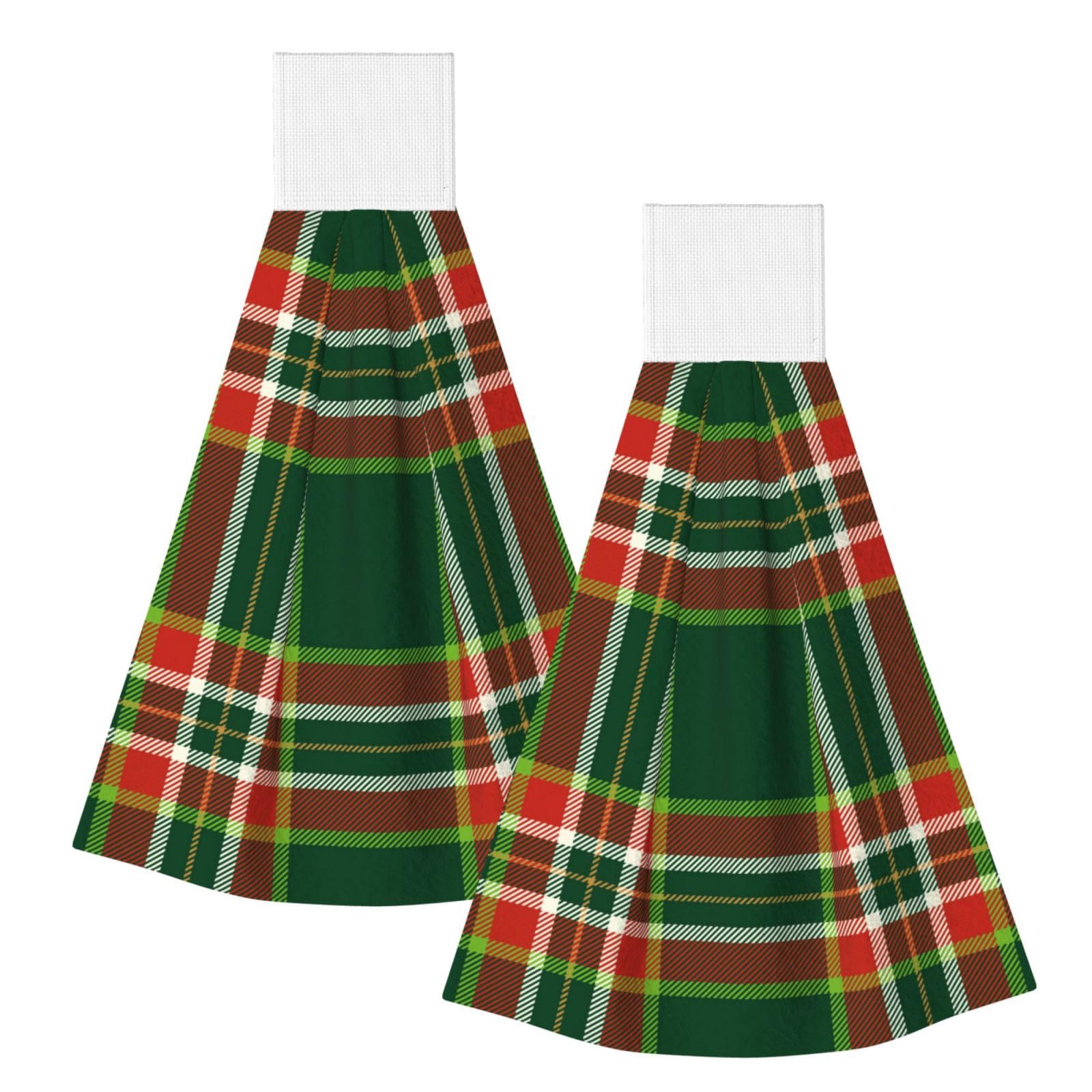DOPKLNA Christmas Tartan, 2 Pcs Hanging Coral Fiber Hand Towels for Bathroom, Absorbent Kitchen Towels