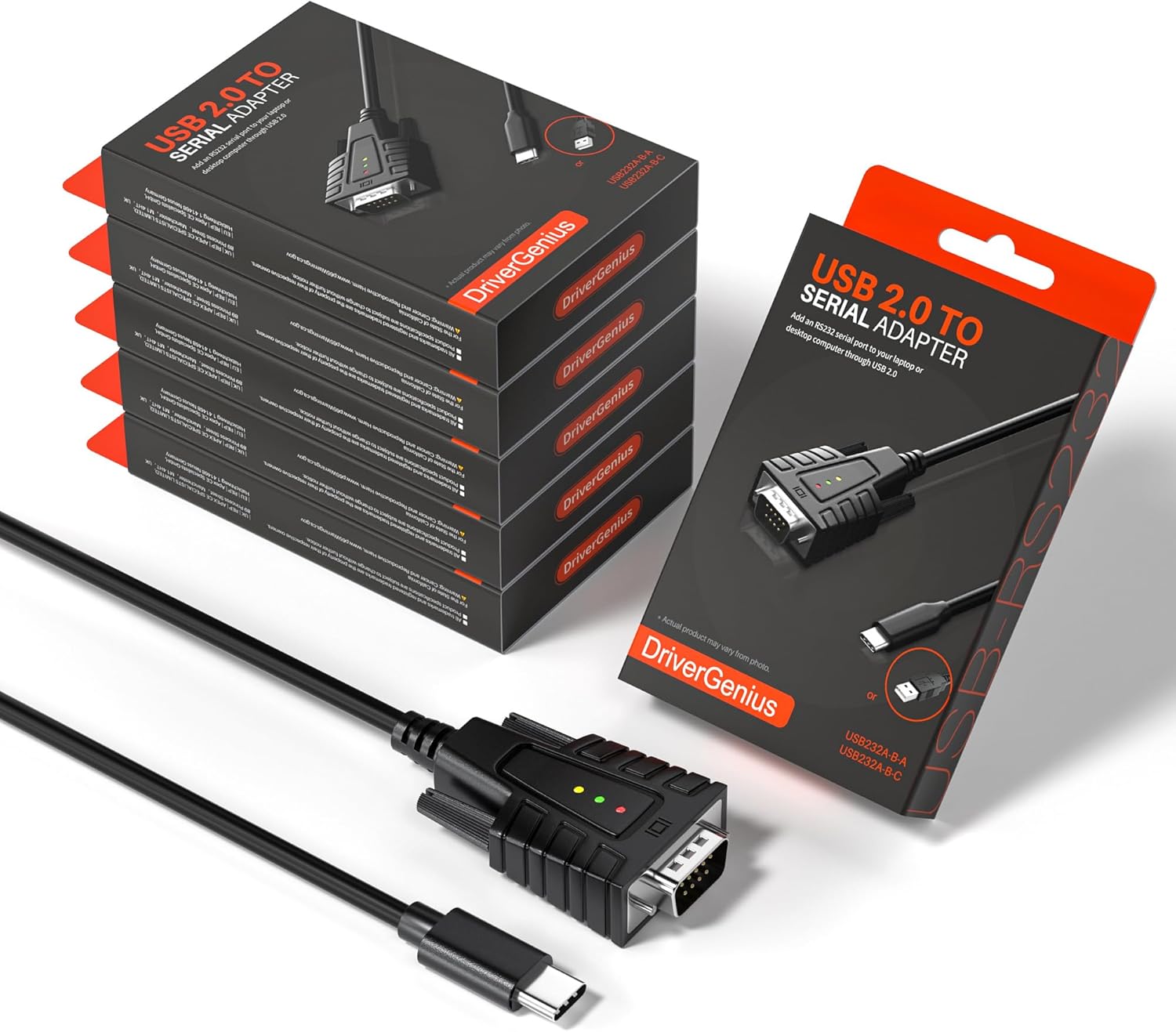 DriverGenius SerialEdgeX Series | USB-C to RS232 (DB9) Adapter with 3 LED Indicators (TX, RX, PWR), Compatible with Windows 11 and macOS 15 【USB232A-B-C, 4-Pack】