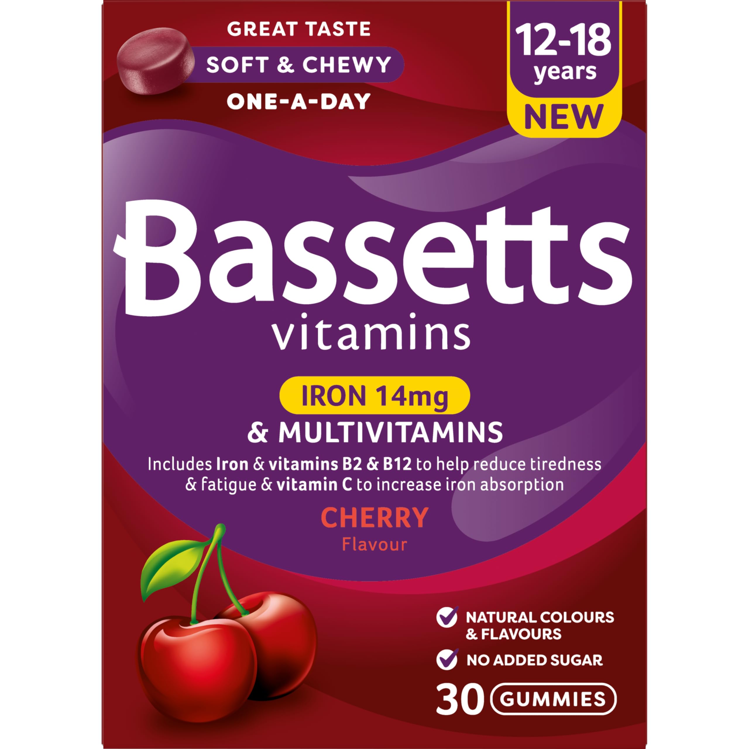 Bassetts Vitamins 12-18 Iron 14mg & Multivitamins Cherry Flavour 30 Gummies