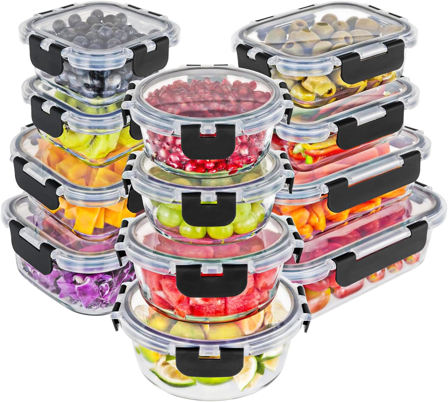 Magic Mill Premium Borosilicate Glass Food Storage Containers with lids Set 24pc Sets with 12 Bowls 12 Airtight