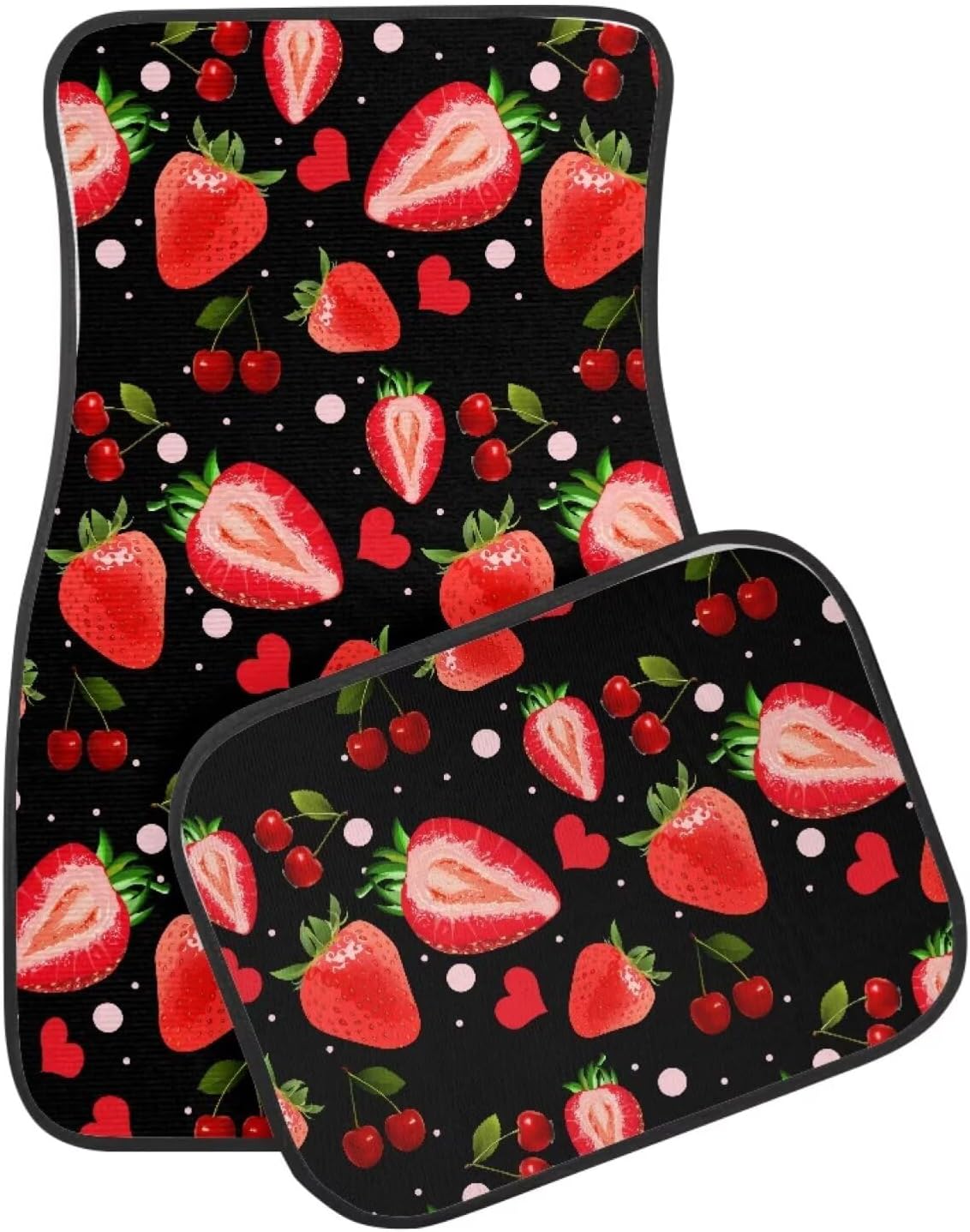 Red Strawberry Cherry Auto Front & Rear Floor Carpets Car Mats Universal Vehicle Floor Mat Carpet image 4