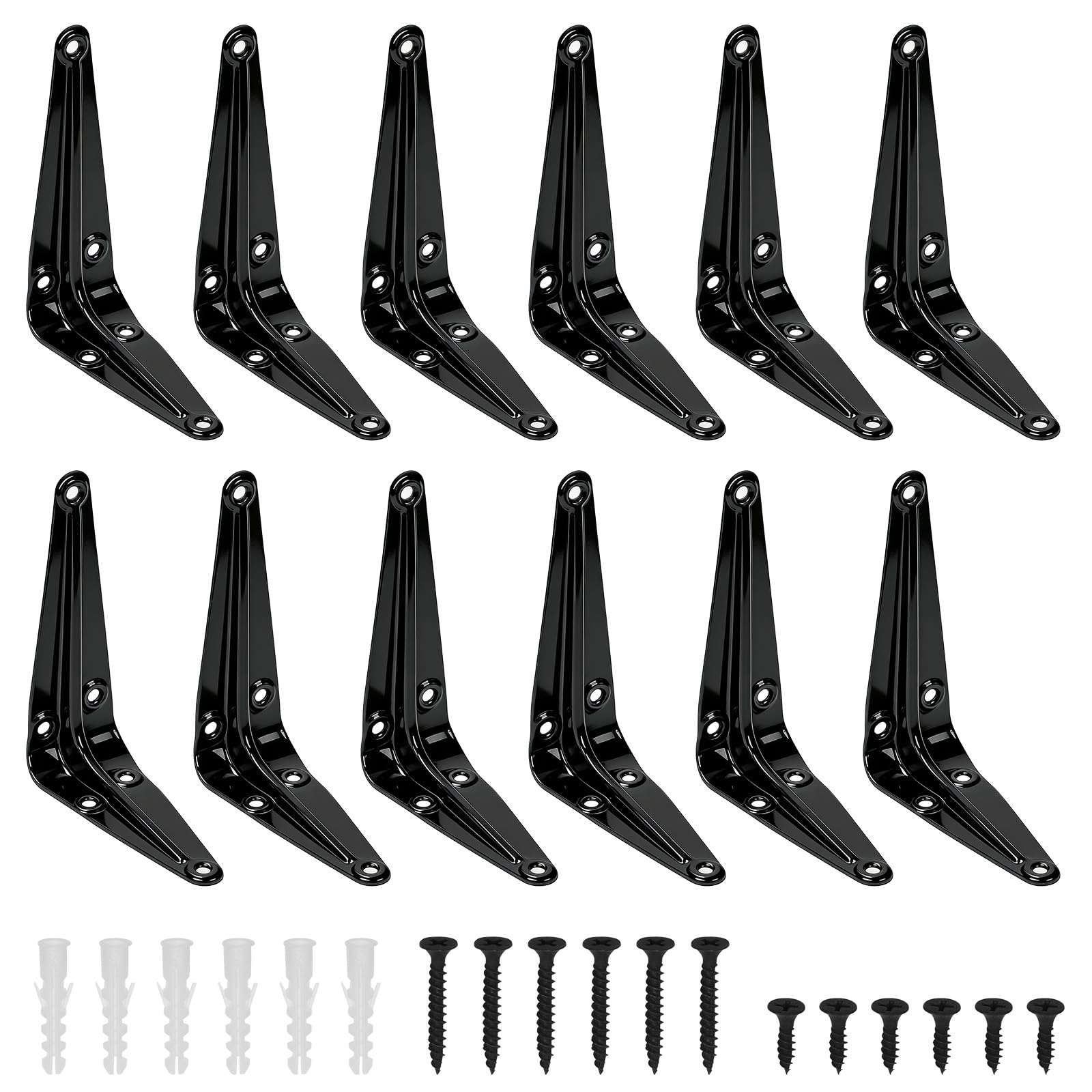 Swpeet 12 Pack 3 x 4 Inch Black Heavy Duty Shelf Brackets, Floating Shelf Bracket, L Bracket Corner Brace Support, Metal Joint Angle Brackets with Screws and Anchors Kit for Wall Hanging Shelves