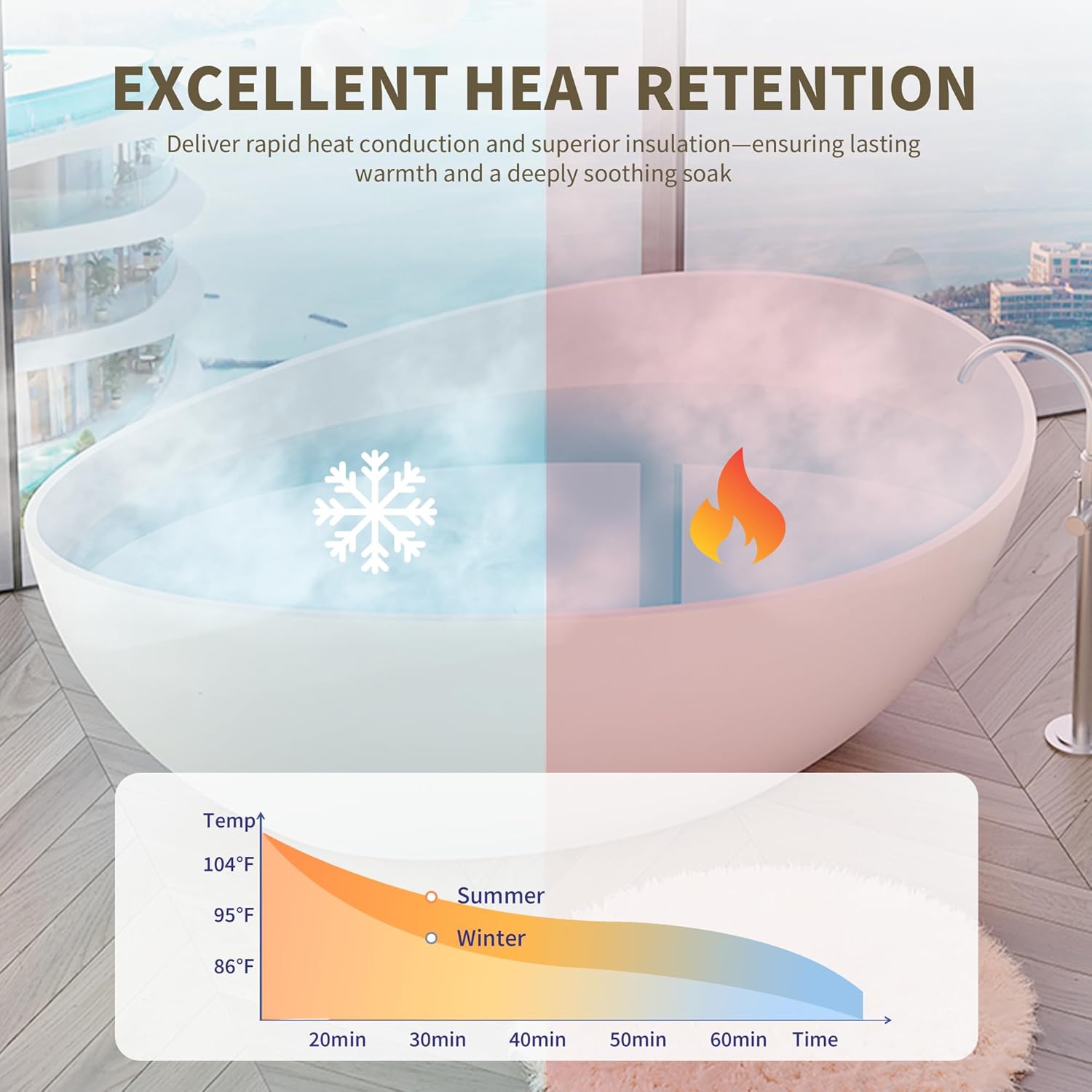 Abruzzo 63" Matte White Freestanding Solid Surface Bathtub - Stone Resin Soaking Tub, cUPC Certified