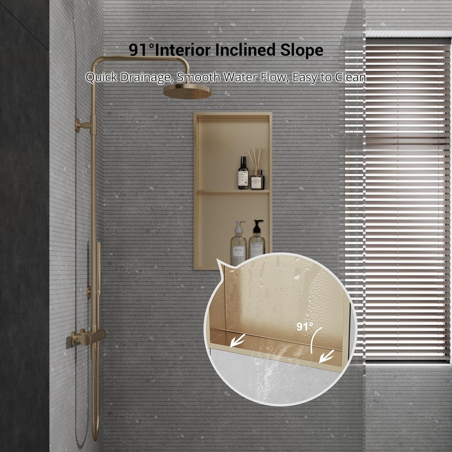 Stainless Steel Shower Niche, No Tiling Required Recessed Niche Shower for Bathroom Storage(12''×24''(12×12), Champagne Gold)