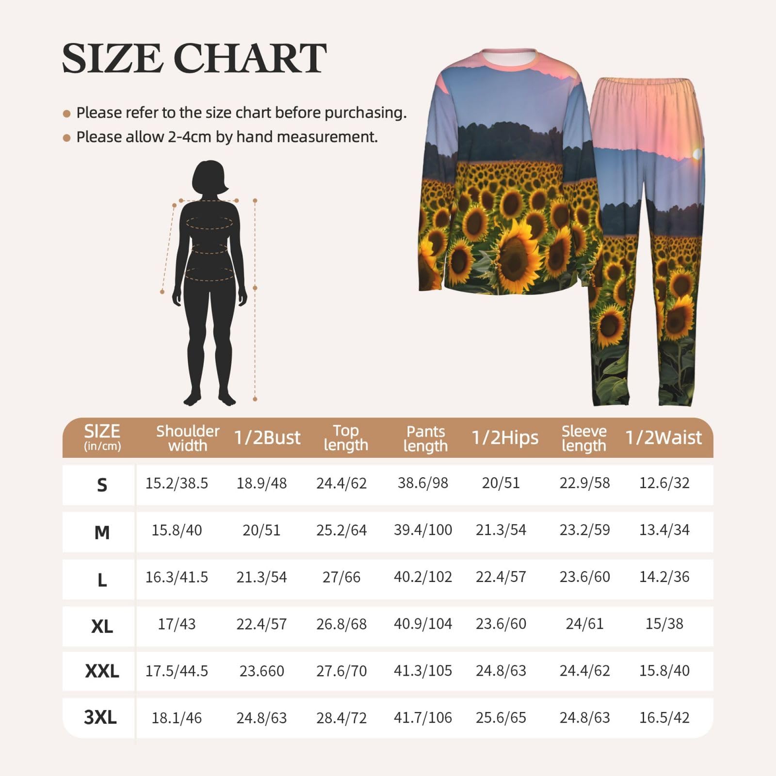 Sunflower Sun Stampa Donne Manica Lunga Pigiama Corrispondente Set Morbido Casa Lounge Sleepwear Yoga Viaggio