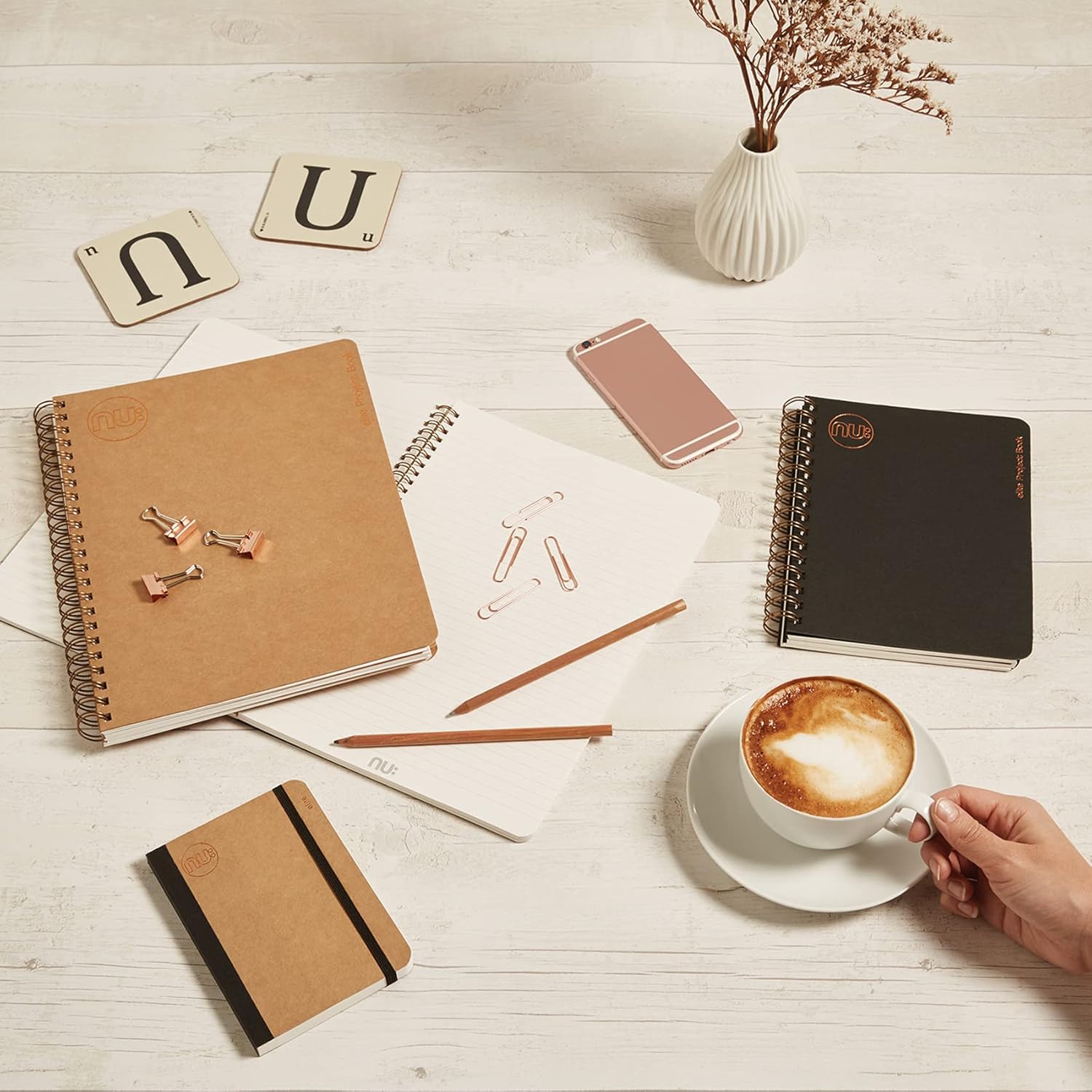 NU A5 Black Wirebound Project Book | 160 Pages, Ruled, Cream Paper | Stationary Notebook | Recycled & FSC-Certified | Stylish & Durable | Kraft Range