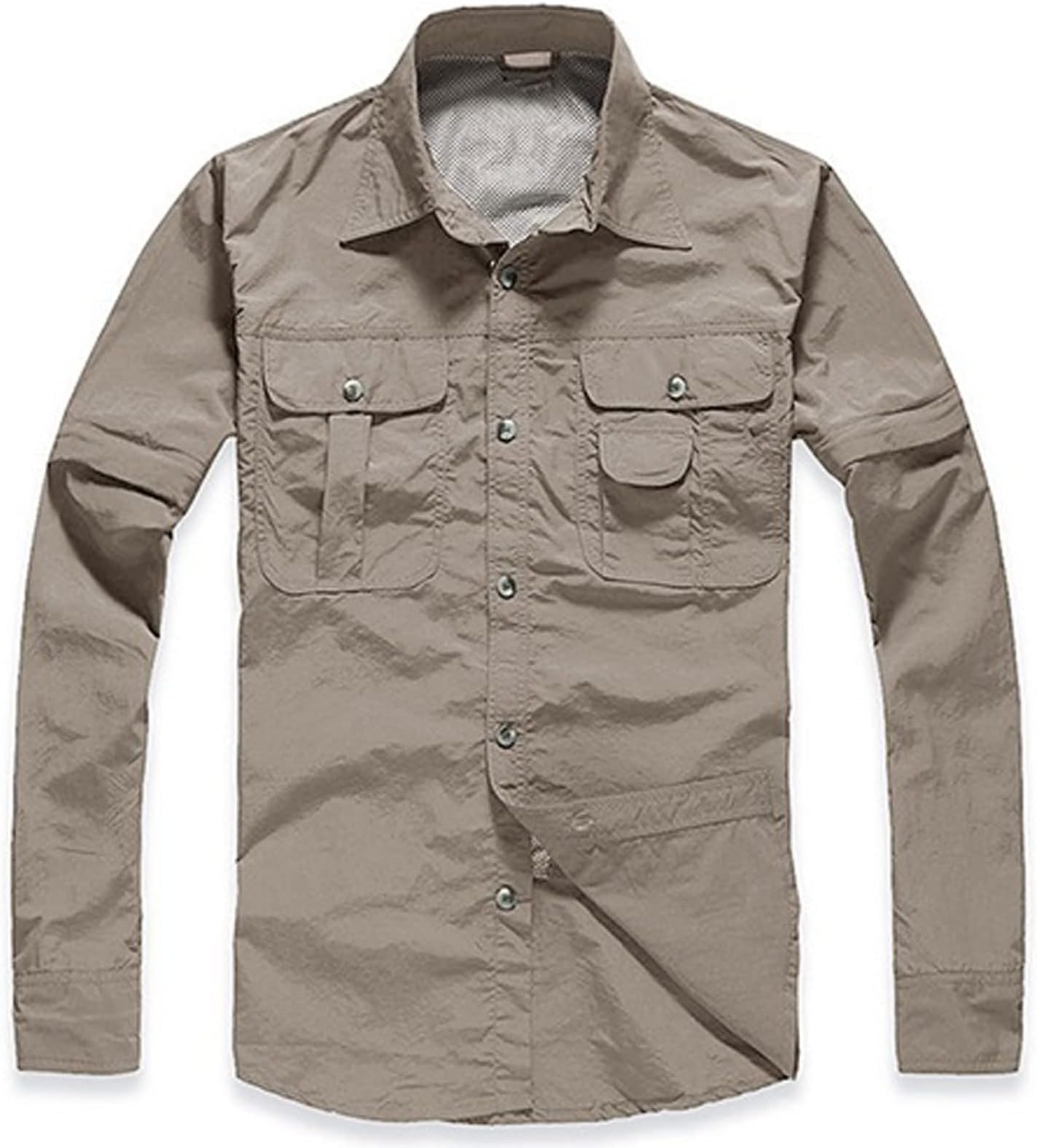 YOIQIYOIQI Mens Shirt, Men's Clothing Lightweight Shirt Quick Dry Shirt Summer Removable Long Sleeve WorkShirts (Color : Brass, Size : X-Large)