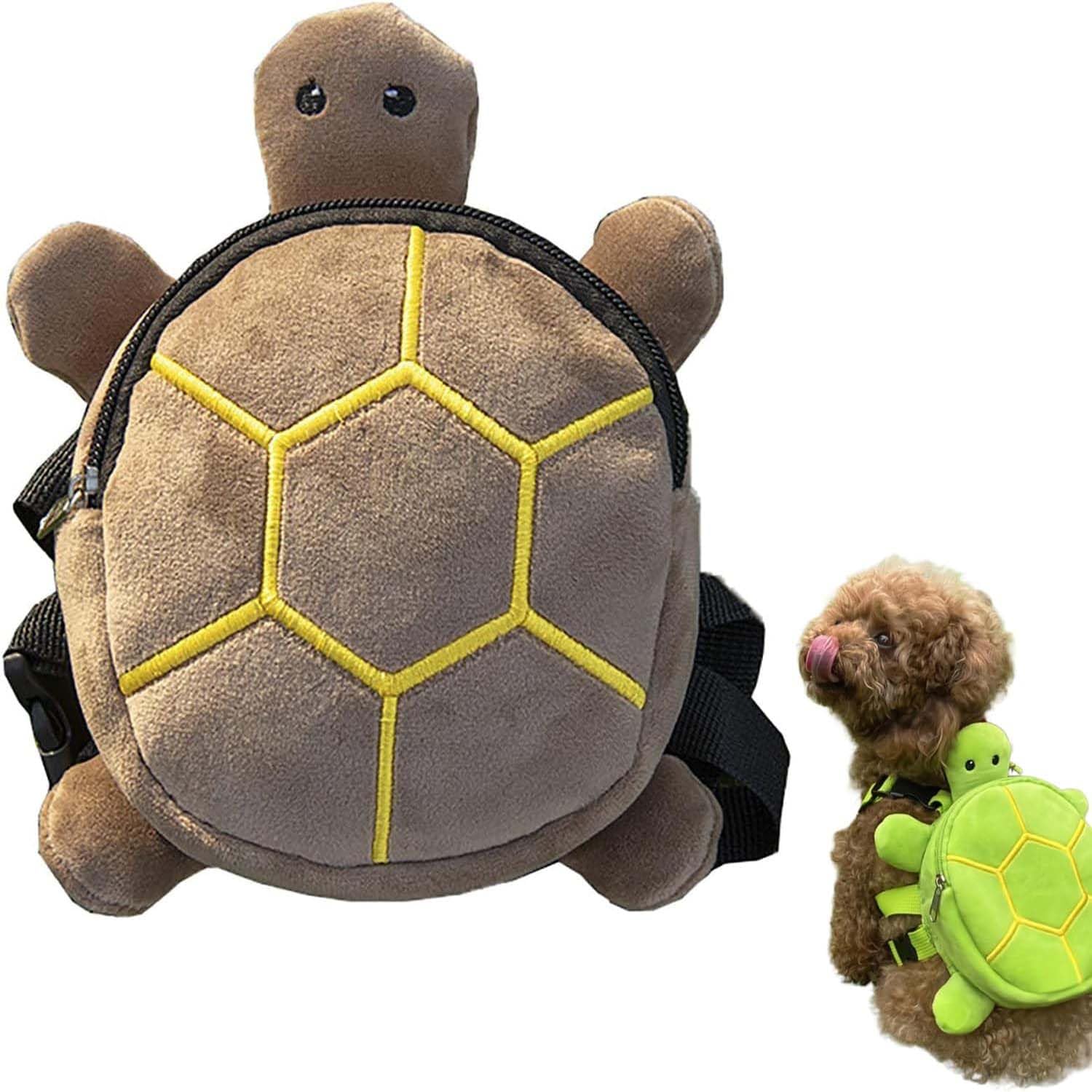 Dog Harness Backpack Turtle Shape Backpack,Outdoor Dogs Bag Cartoon Turtle Pet Backpack,Dog Backpack Harness with Chest and back traction,Adjustable Dog Harness Backpack for Small Dogs (Brown)
