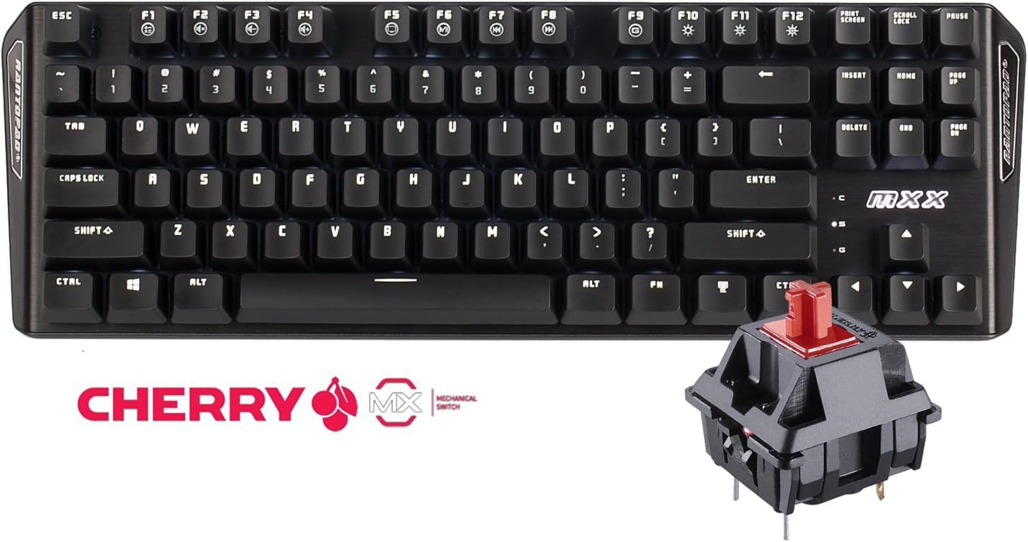 Rantopad MXX Mechanical Gaming Keyboard - 87 Keys,White Backlit, Cherry MX Switch, Black Aluminum Cover, N-Key Rollover (Red Switches)