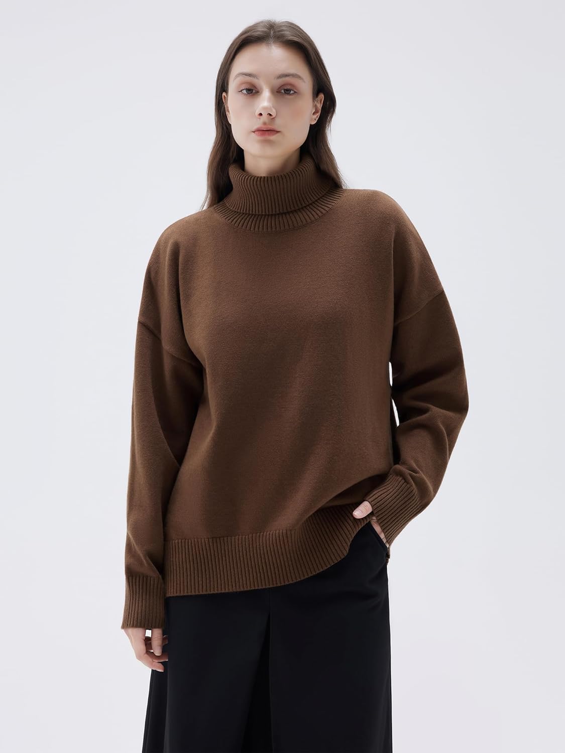 SUUKSESS Women Cashmere Blend Oversized Turtleneck Pullover Sweater Long Sleeve Knit Jumper Tops - Image 2