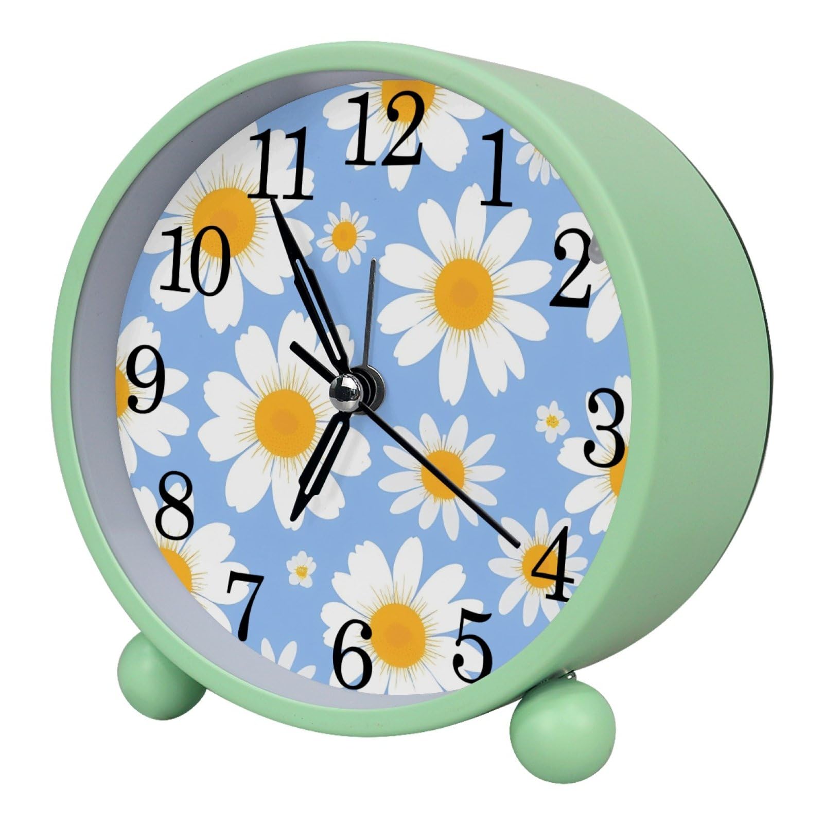 etoenbrc Blue Daisies Round Battery Operated Bedside Alarm Clock Non-Ticking Desktop Silent Analog Alarm Clock with Light