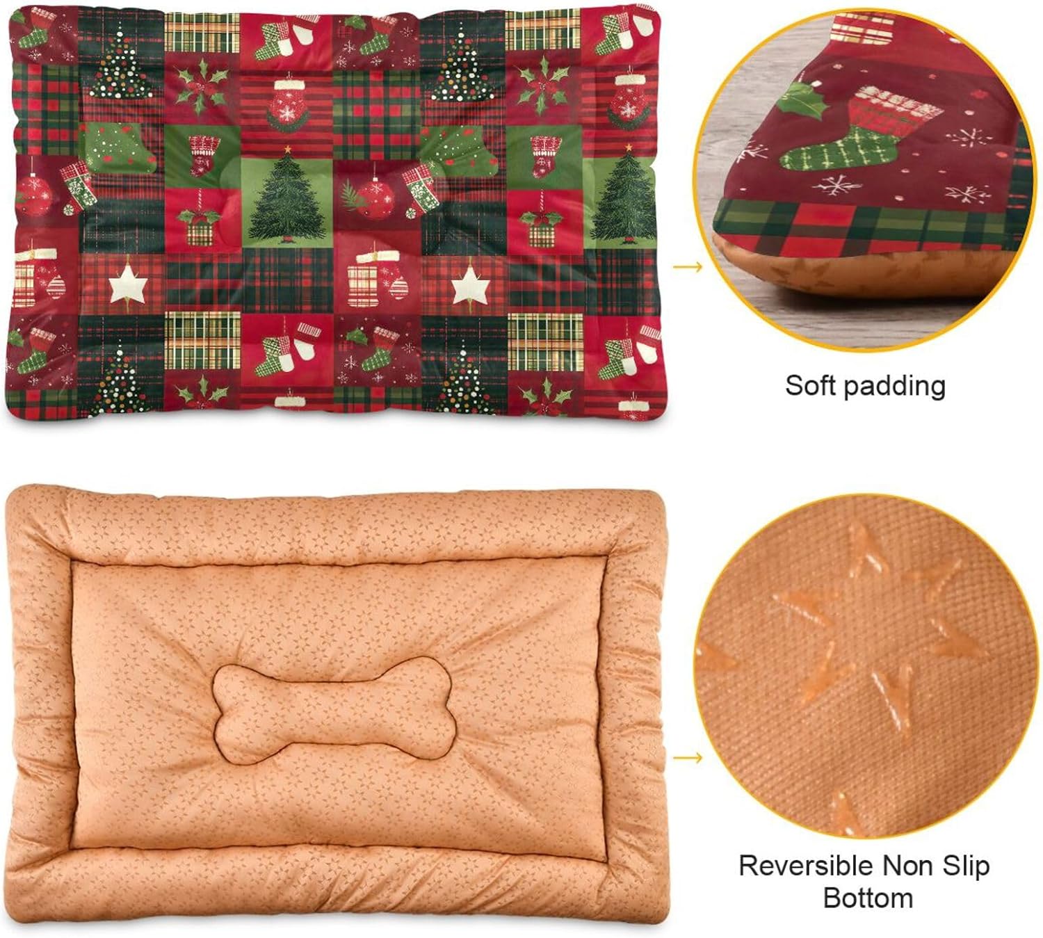 Christmas Patch Pet Bed Pad Soft Dog Bed Mat with Anti-Slip Bottom, Machine Washable Crate Pad Mattress for Dog Sleeping- 36 * 24inches