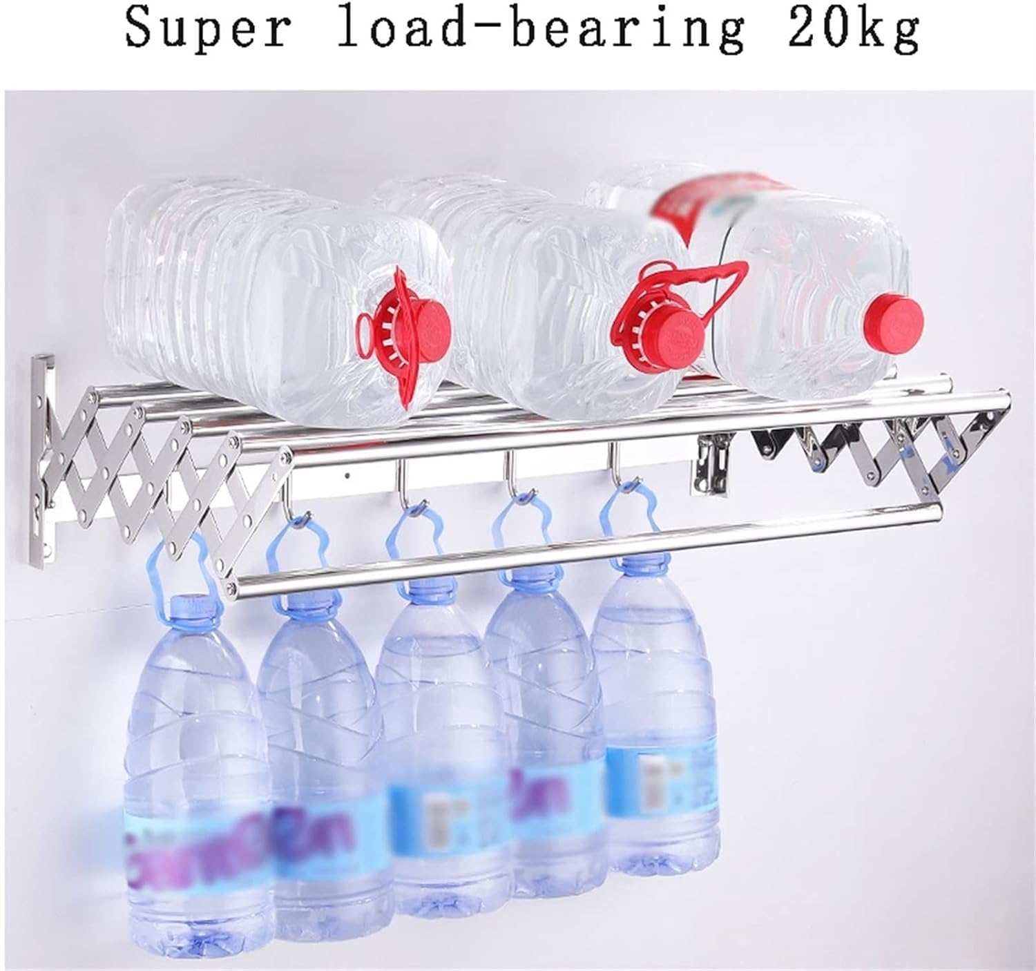This Wall Mounted Folding Clothes Horse Dryer Rack - Extendible Retractable Laundry Drying Rack Clothes Airers Washing Line Indoor Towel Hooks,100cm