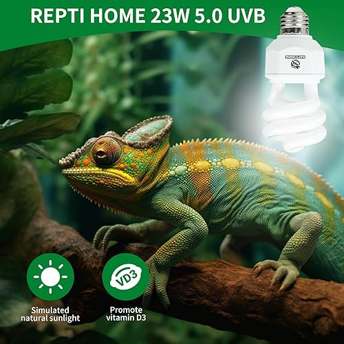 Miniatura 20 de Luz de reptil UVA UVB de 23 W 10.0, terrario del desierto, lámpara fluorescente compacta, bombilla de reptil UVB para dragón barbudo, lagarto