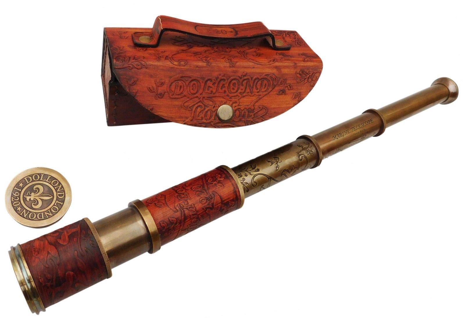 Vintage Brass Telescope With Leather Case, Handheld