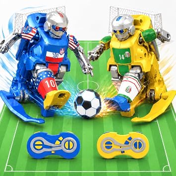 JOI MEW Remote Control Soccer Robot Toy for Kids, 2.4GHz RC Robot Soccer Battle Game with 2 Batteries, 8 Team Stickers, 2 Goals & Field Mat, Indoor Soccer Tournament Gift for Boys Girls