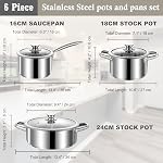Stainless Steel pots and Pans Set, 6 Piece Nonstick Kitchen Induction Cookware Set,Works with Induction/Electric and Gas Cooktops, Nonstick, Oven & Dishwasher Safe