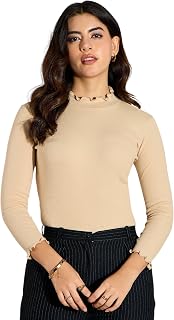 Sassafras Women’s Ribbed Basics Full Sleeves Multi Stripe High Neck – Casual Ribbed T-Shirt Tops Price In India