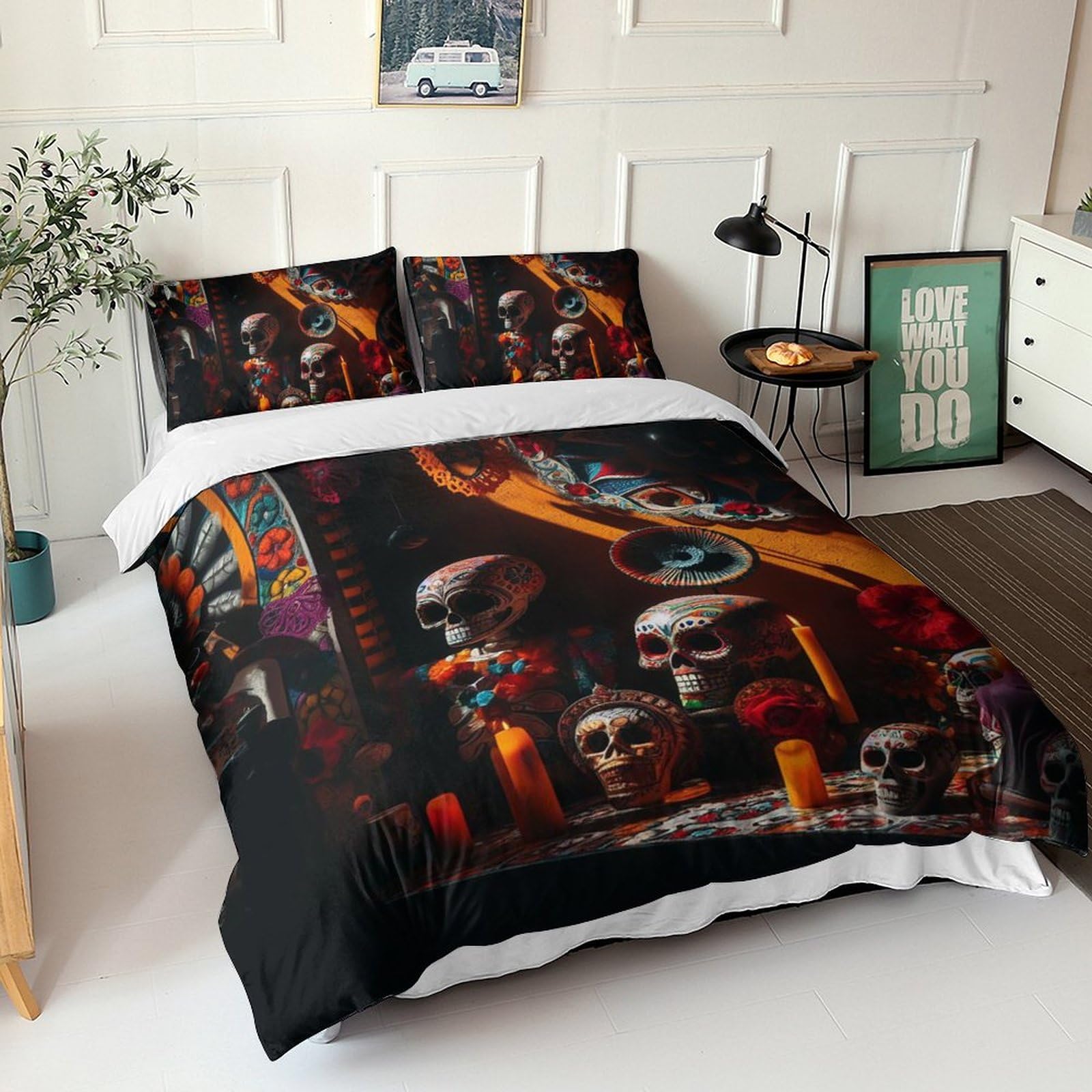 Linge de lit égyptien housse de couette imprimé 3D crânes multicolores 220x240