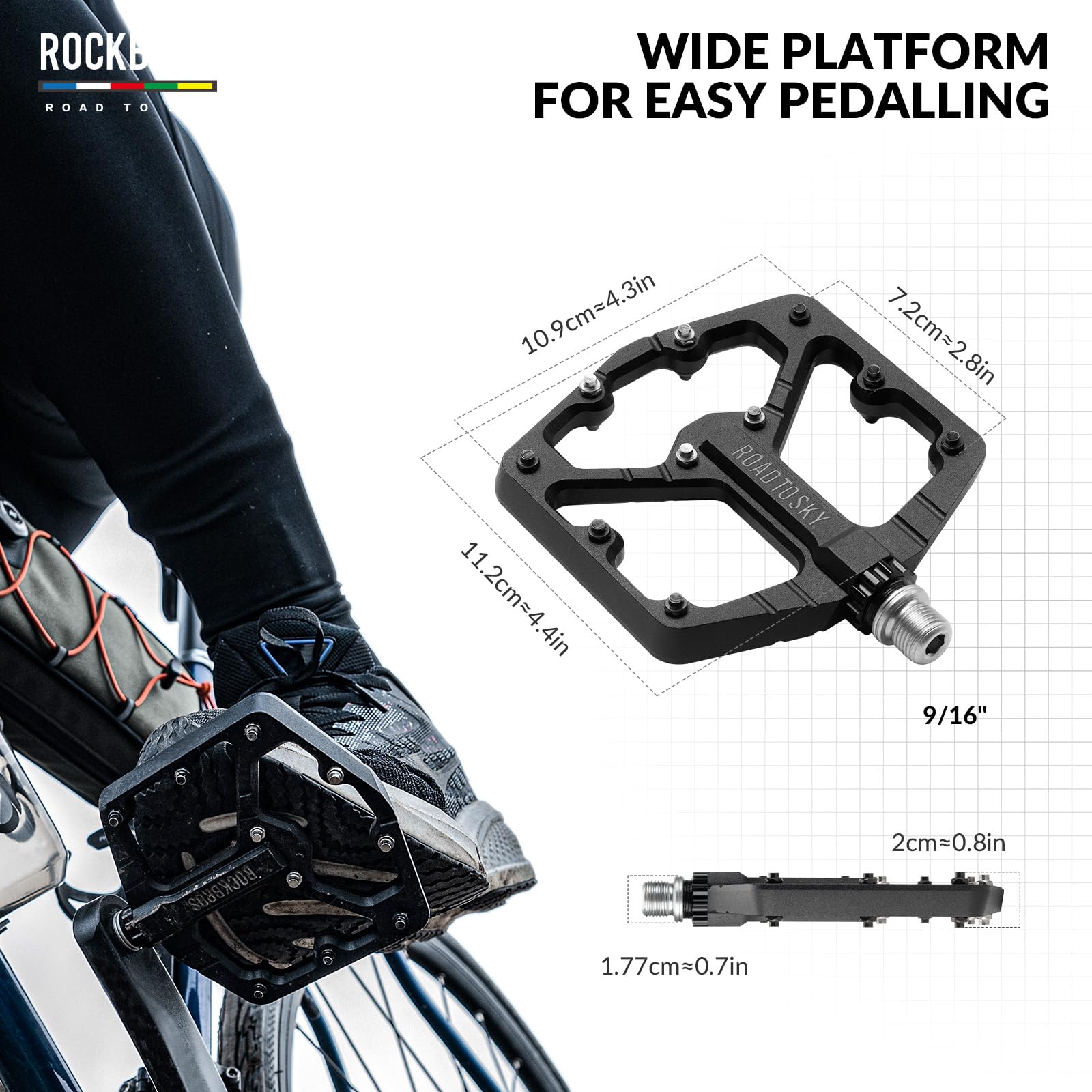 ROCKBROS Road to Sky Fahrradpedale Platform 9/16 Zoll aus Aluminium | Fahrrad Pedale Rutschfest für Rennräder Mountainbikes BMXs E-Bikes