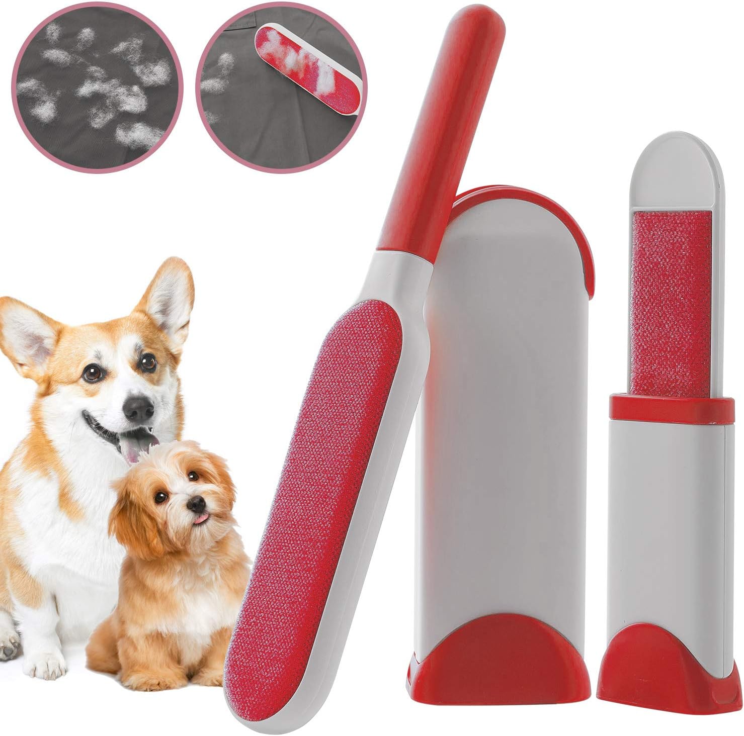 WORTHYEAH Pet Hair Remover Brush, Lint Brush with Self-Cleaning Base, Double-Sided Dog & Cat Hair Remover, Reusable Animal Fur & Lint Removal for Clothes