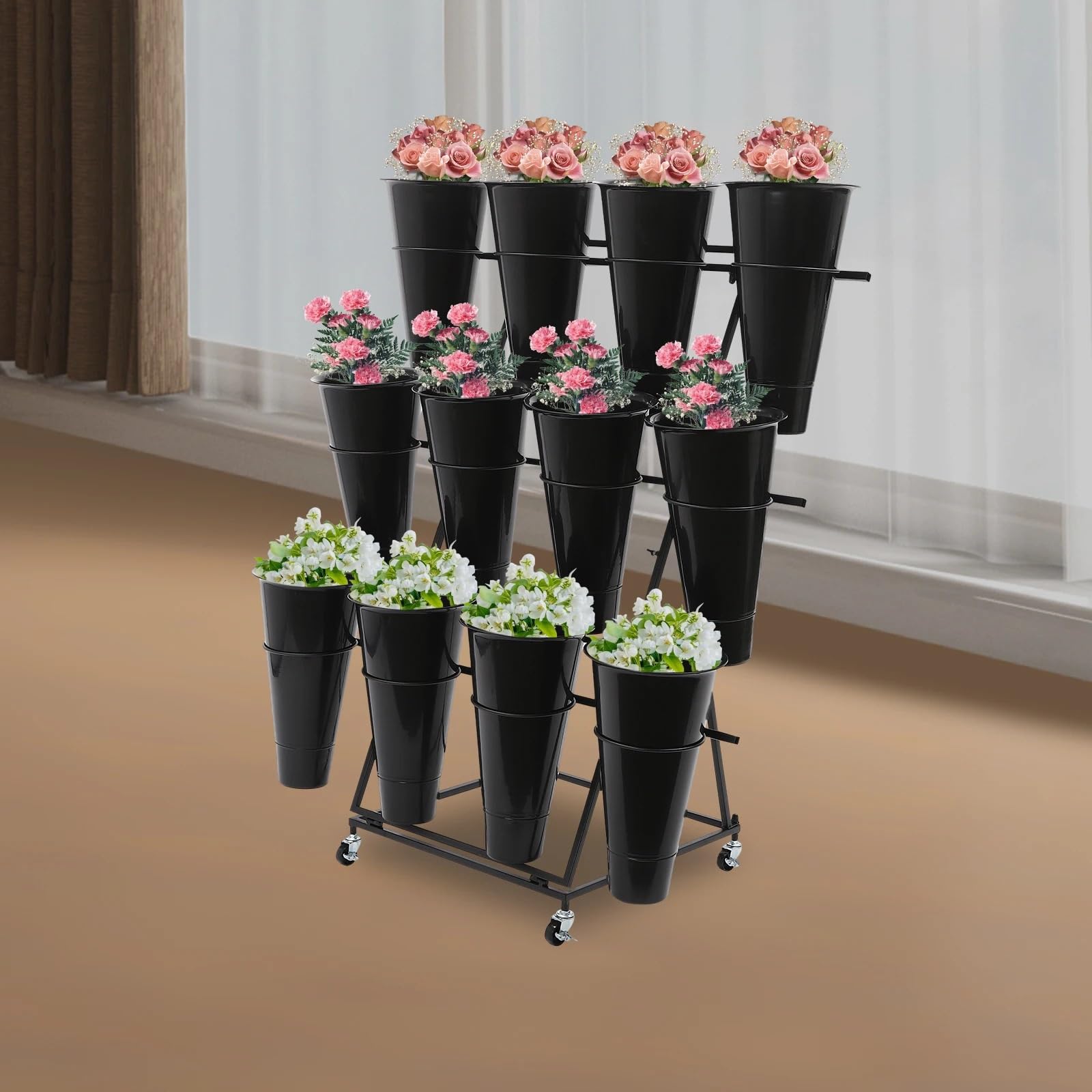 Erhöhungsgestell für Blumentöpfe 3-stöckiger Blumenständer | Blumenständer mit 12 Eimern, Tragkraft 30 kg, for Zuhause/Floristen/Gärten/Hochzeiten