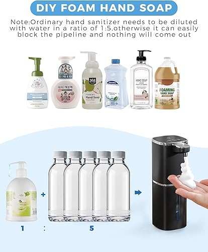 Miniatura 7 de Dispensador automático de jabón espumoso, recargable de 12.8 onzas, niveles de espuma ajustables, IPX5 impermeable, sin contacto y uso de paredmesa