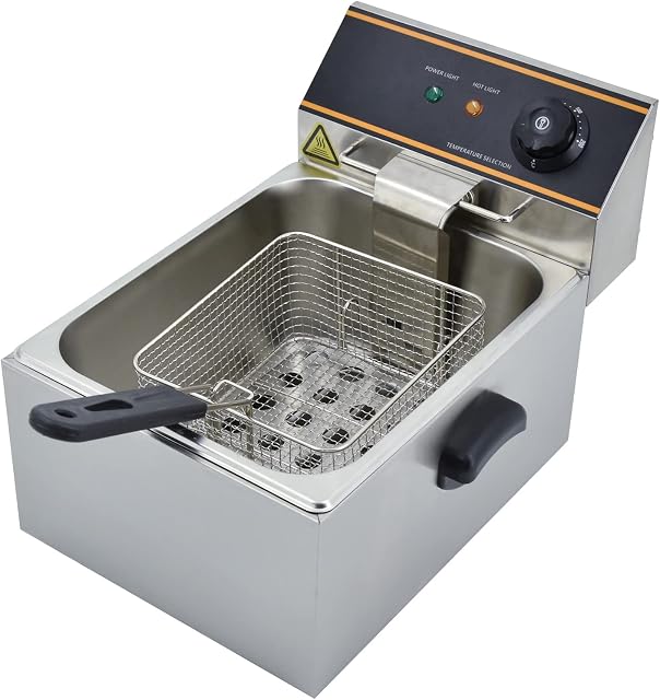 Electric Deep Fryer 6L 3000W Countertop Stainless Steel Single Tank with Lids&Basket Home, Restaurant Use