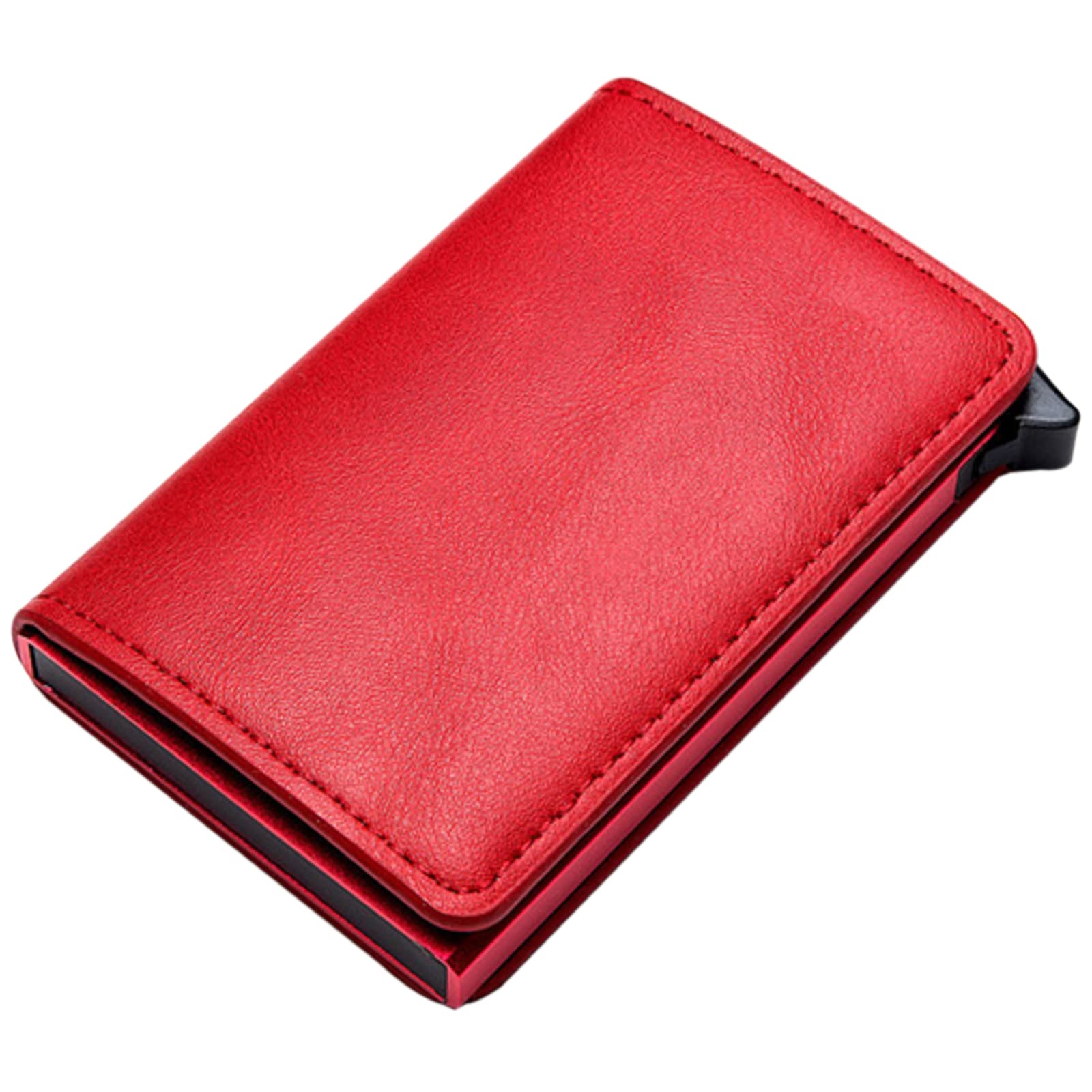 Card Holders Leather Slim Wallet Man Holder RFID Blocking Aluminum Pop Up Card Wallet (Red) (WM17-004)
