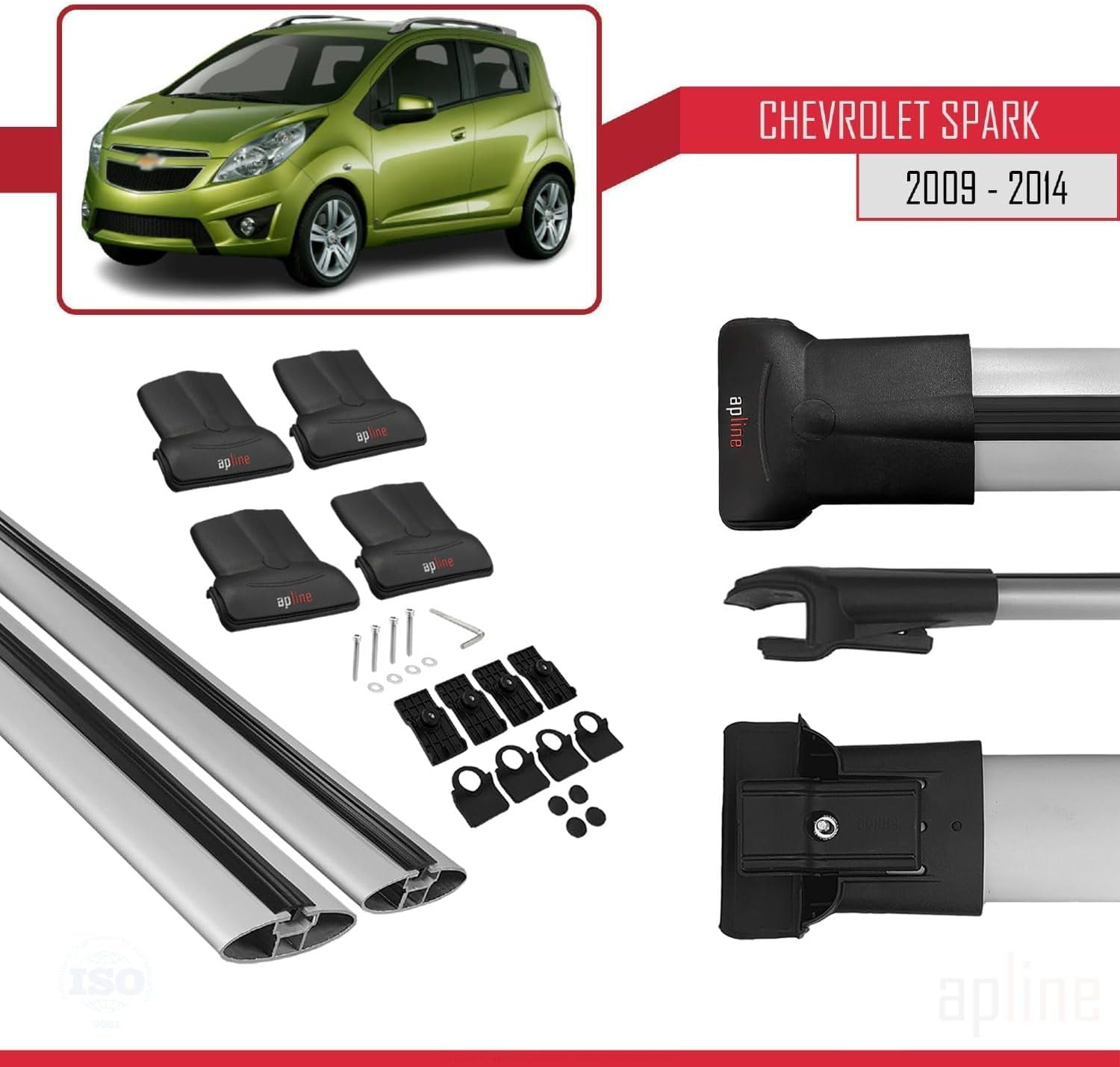 Compatible with Chevrolet Spark (M300) 2009-2014 Fly Model Car Roof Rack Cross Bar Grey Aluminium 2 Bars