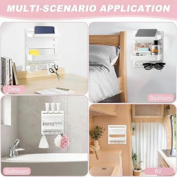Bedside Shelf Wall Mounted, Bed Shelf, Bunk Bed Shelf with Hooks (White)