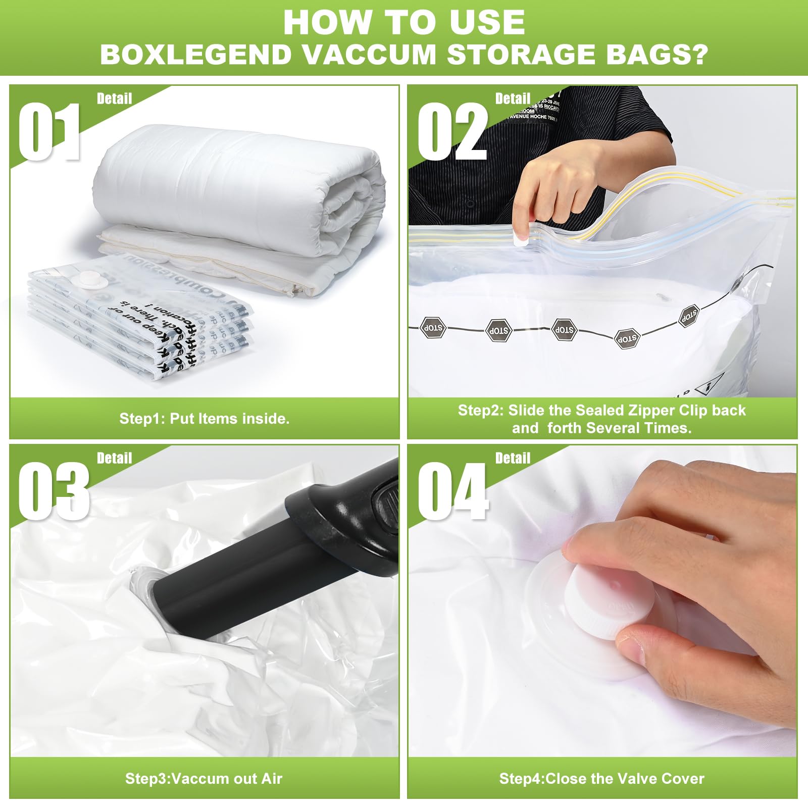 BoxLegend Sacchetti Sottovuoto Vestiti 6 Pezzi 2XL + 2L + 2S Buste Sottovuoto Sacchetti Salvaspazio Aspirapolvere Viaggi Deposito Domestico per Materassi, Vestiti, Trapunte