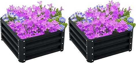 Outsunny Set of 2 Raised Planters, Galvanised Steel, 60 x 60 x 30.5 cm, Square Vegetable Garden Planter for Vegetables, Flowers and Herbs, Grey