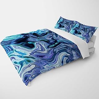 YANFENQI King Size Boho Duvet Cover Blue Marble Patterned Bedding Aesthetic for Kids Teens Adults (King,104