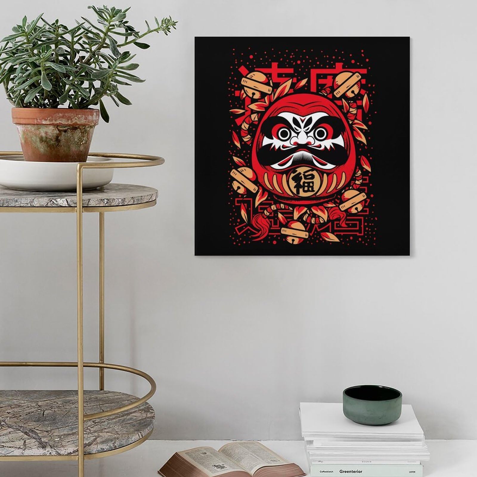 Amazon.co.jp: 壁アート 福だるま 縁起物だるま 木枠付き 装飾画 壁画