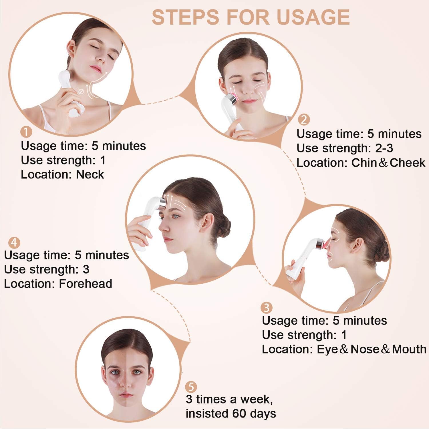 Facial Massager Face Massage Device - 4 Color LED Light Treatments Handy Electric High Frequency and Vibration Machine Strengthening Elasticity Modifying Wrinkles Sensitive Skin Care Product White : Beauty & Personal Care