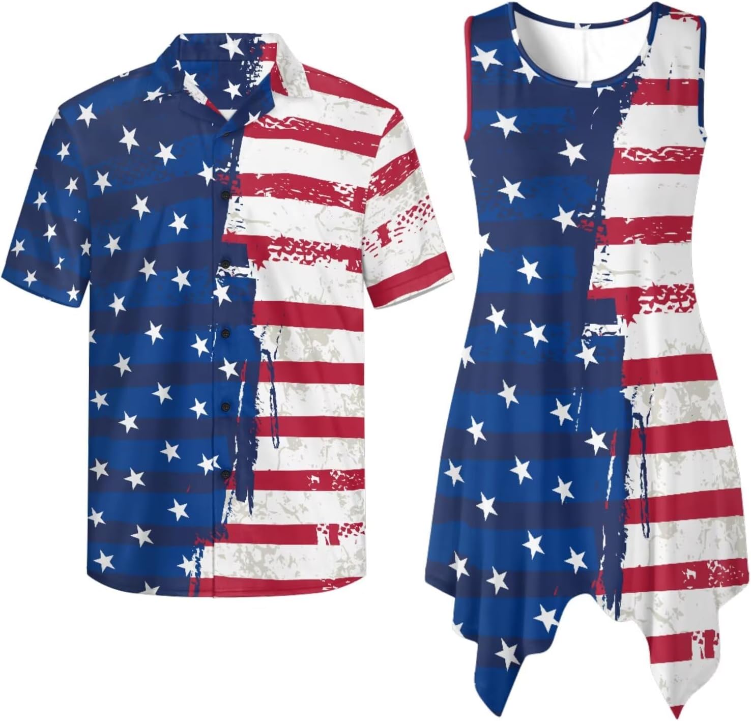 TOADDITDO Sleeveless Sundresses for Women Summer Flowy Midi Dress and Mens Button Down Shirts Matching Couples Outfits