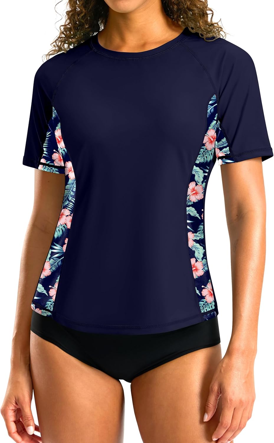 SANTINY Rash Guard for Women UPF 50+ Bathing Suit Sun Protection Short Sleeve Swimsuit Top Quick Dry Swim Shirts for Women