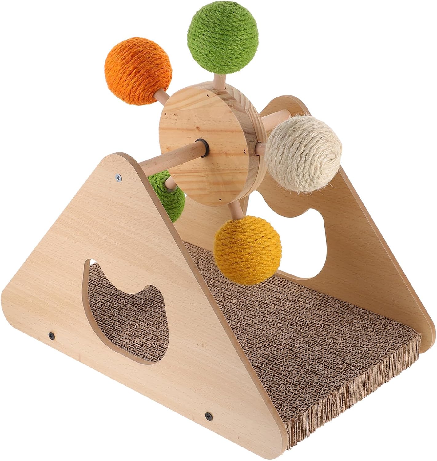 jojofuny Cat Scratching Board and Rope Ball with Ferris Wheel Design, Small Corrugated Cardboard Scratcher for Indoor Kitten Exercise and Claw Maintenance Random Color