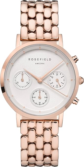 Rosefield Women's Watch The Gabby Rose Gold 33mm Round Case with Grey Strap and Three subdials - NCGRG-N95