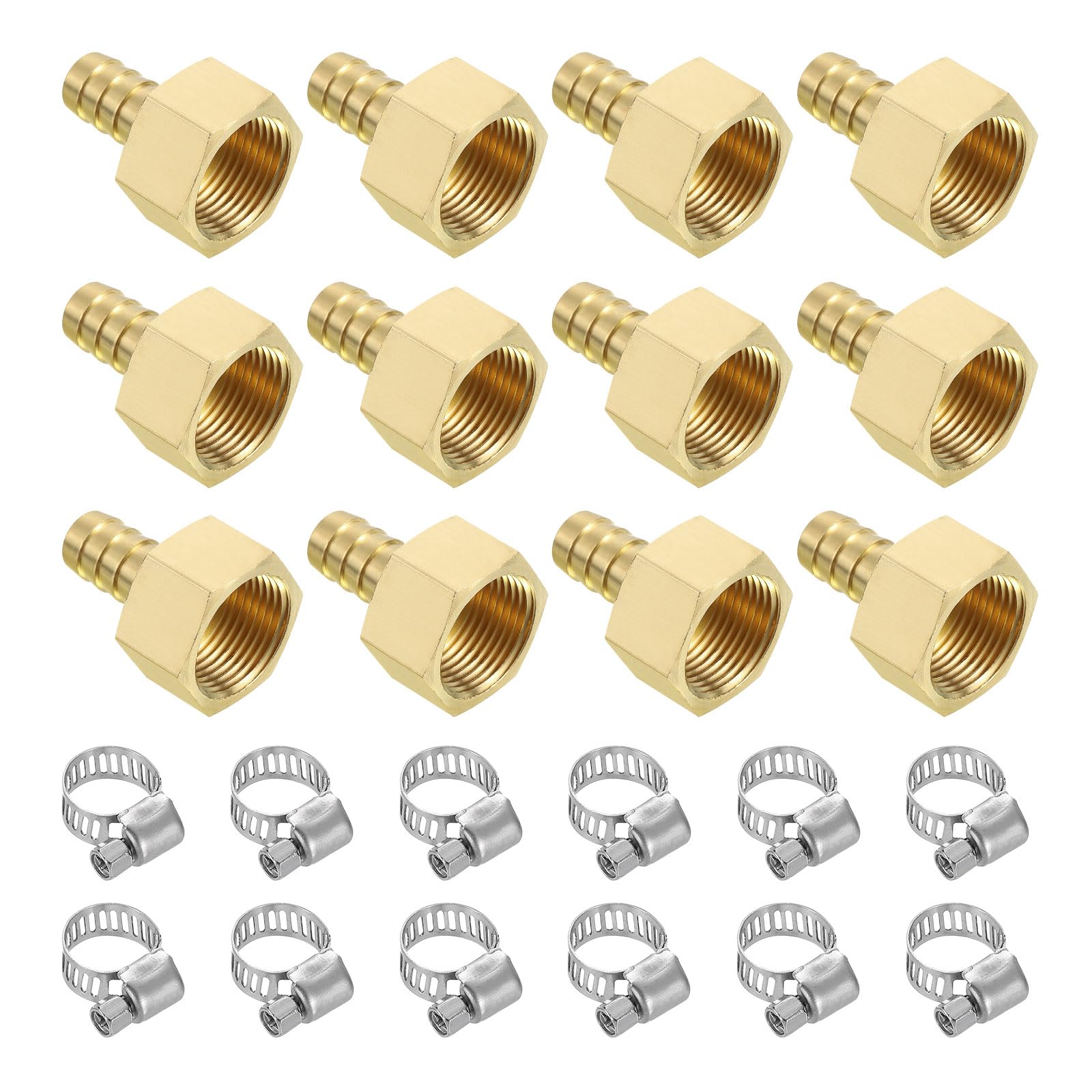 QUARKZMAN 12 piezas de Conectores de Manguera de Latón, Conector de Manguera de Latón de 1/2" Barb x 3/4" NPT Hembra Adaptador de Conector de Manguera con Abrazaderas