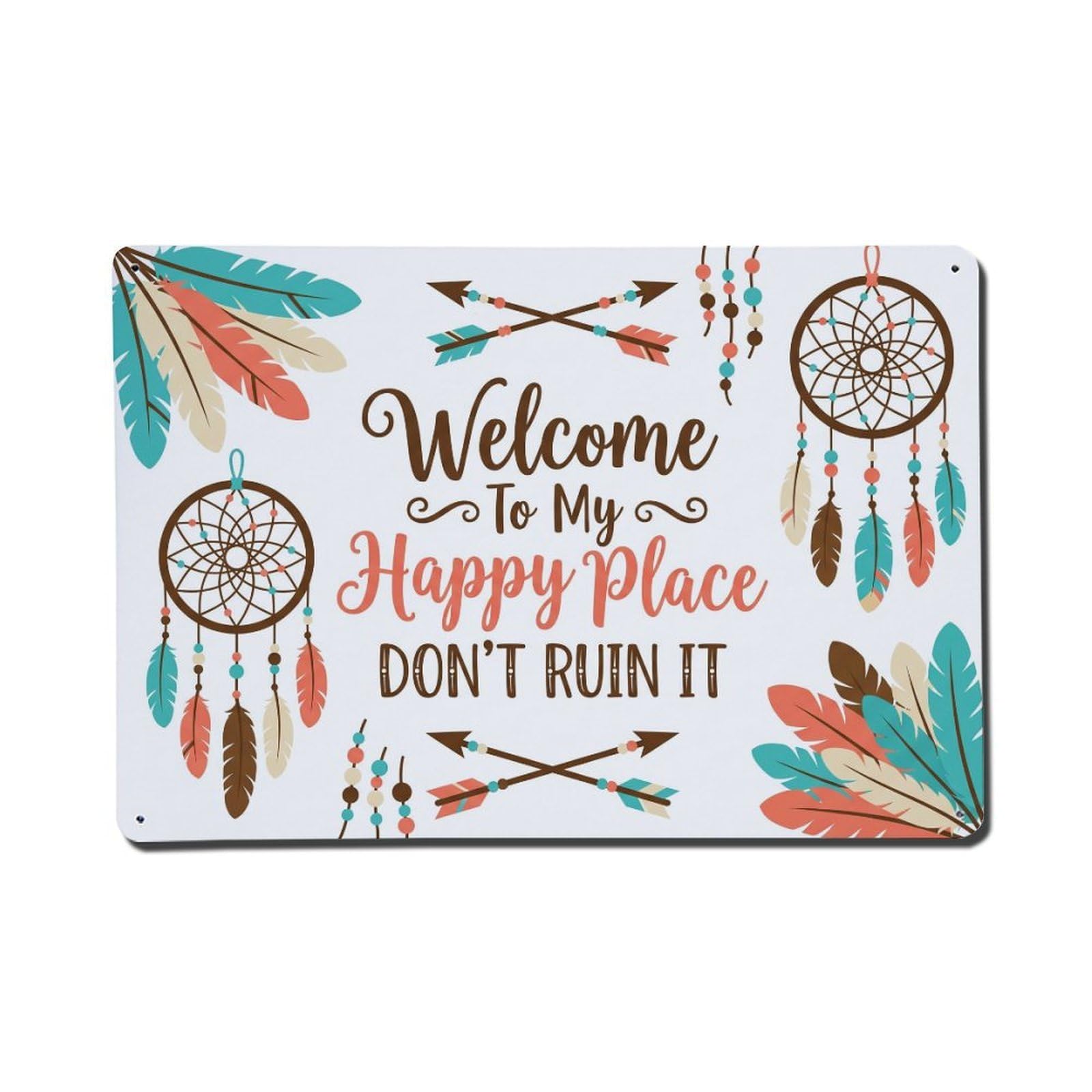 Feather Boho Bedroom Humor Metal Tin Sign Plaque Wall Decor for Cafe, Club Bar, Office, Home Garden Metal Poster 8x12Inch